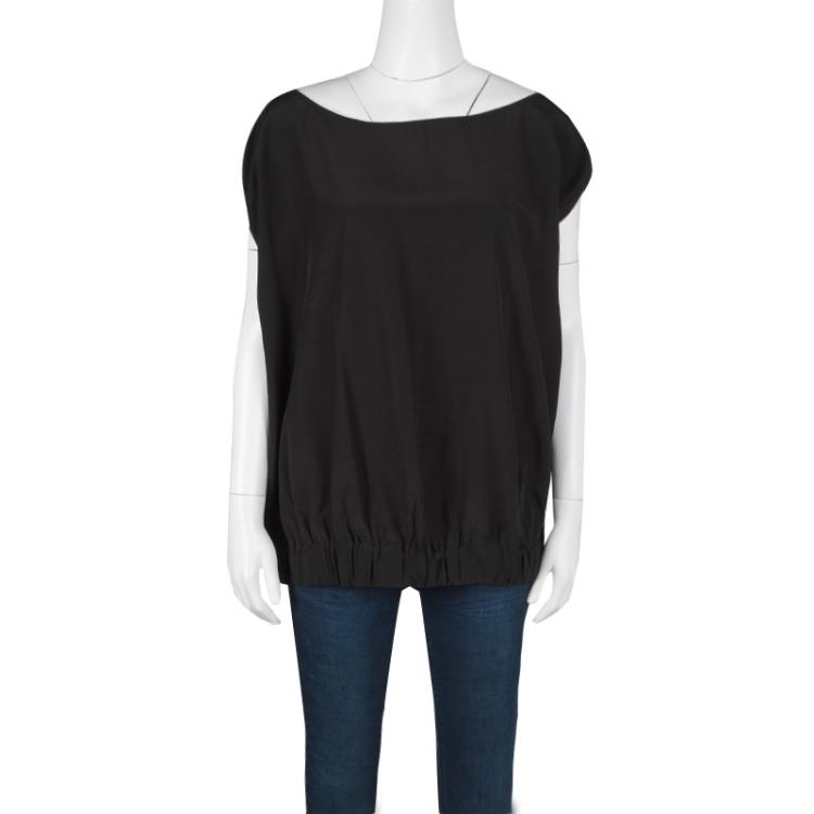 Pre Owned Diane Von Furstenberg Black Silk Zip Sleeve Detail Tomori Top XL