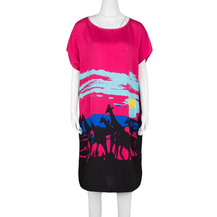 Pre Owned Diane Von Furstenberg Multicolor Giraffe Print Harriet Tunic Dress L