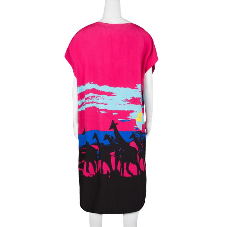 Pre Owned Diane Von Furstenberg Multicolor Giraffe Print Harriet Tunic Dress L