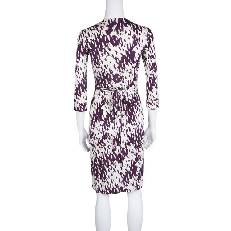 Pre Owned Diane Von Furstenberg Purple Printed Silk Jersey New Julian Two Wrap Dress S