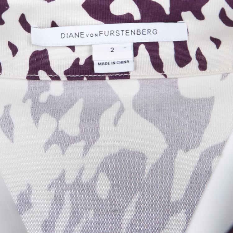 Pre Owned Diane Von Furstenberg Purple Printed Silk Jersey New Julian Two Wrap Dress S