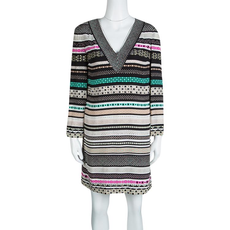 Pre Owned Diane Von Furstenberg Multicolor Printed Silk Embellished Ruby Dress S