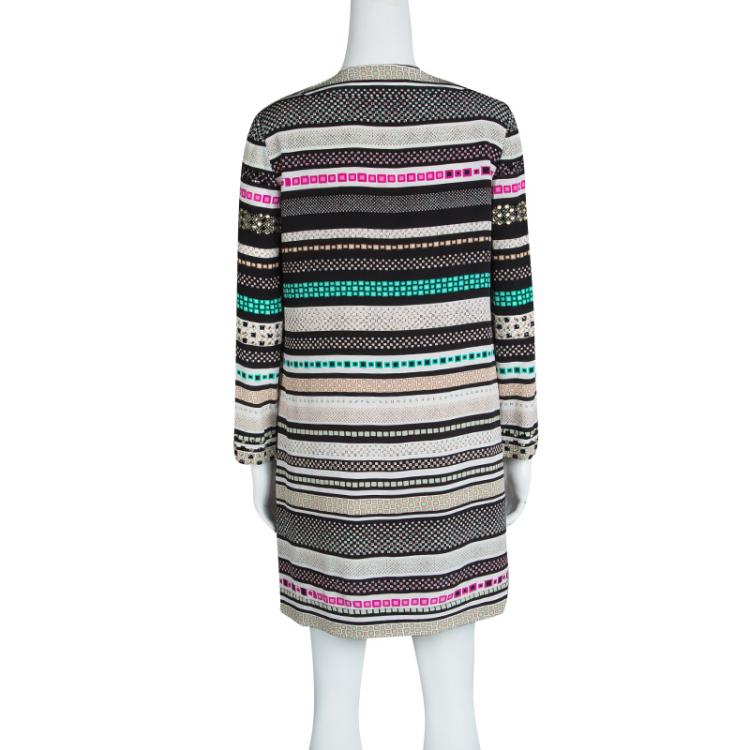 Pre Owned Diane Von Furstenberg Multicolor Printed Silk Embellished Ruby Dress S