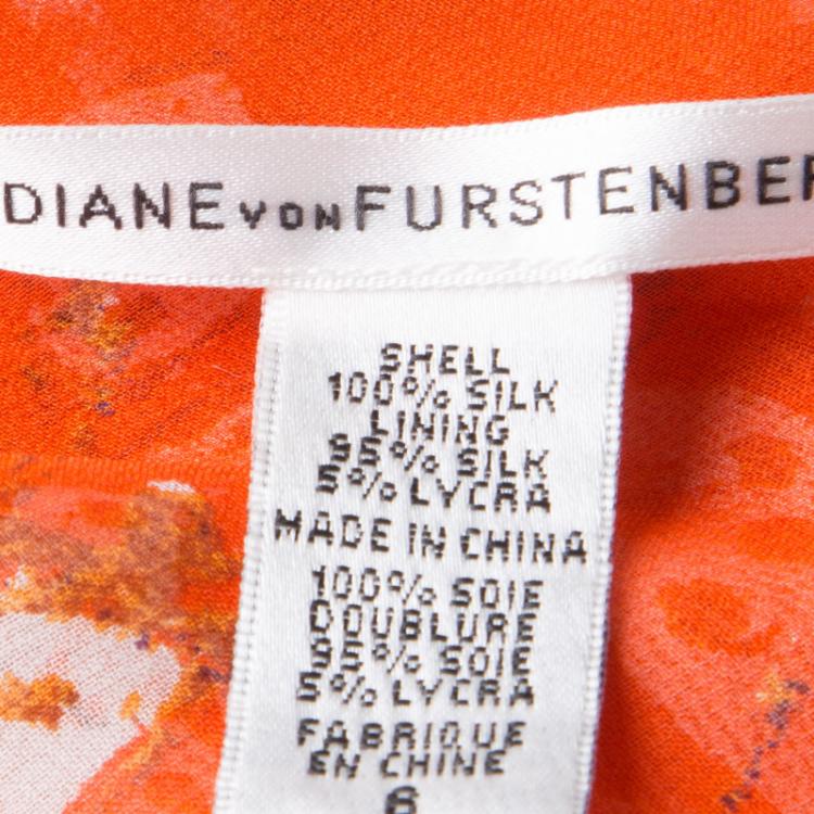 Pre Owned Diane Von Furstenberg Orange Floral Printed Chiffon Tupai Wrap Dress M