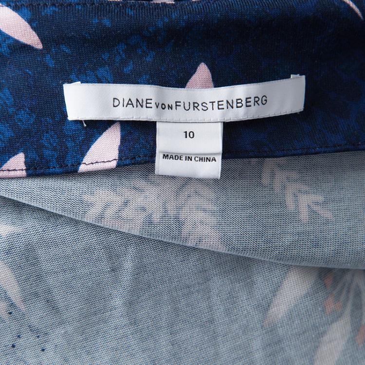 Pre Owned Diane Von Furstenberg Indigo Snake Leaves Print Silk Jersey New Julian Two Wrap Dress L