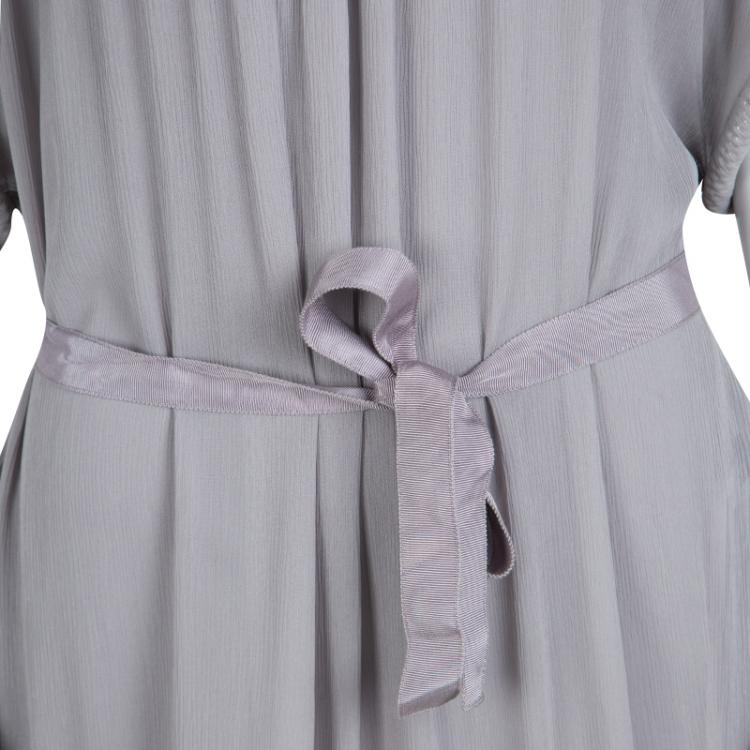 مملوكة مسبقًا Diane Von Furstenberg Grey Silk Chiffon Bead Trim Belted Sol Tunic S
