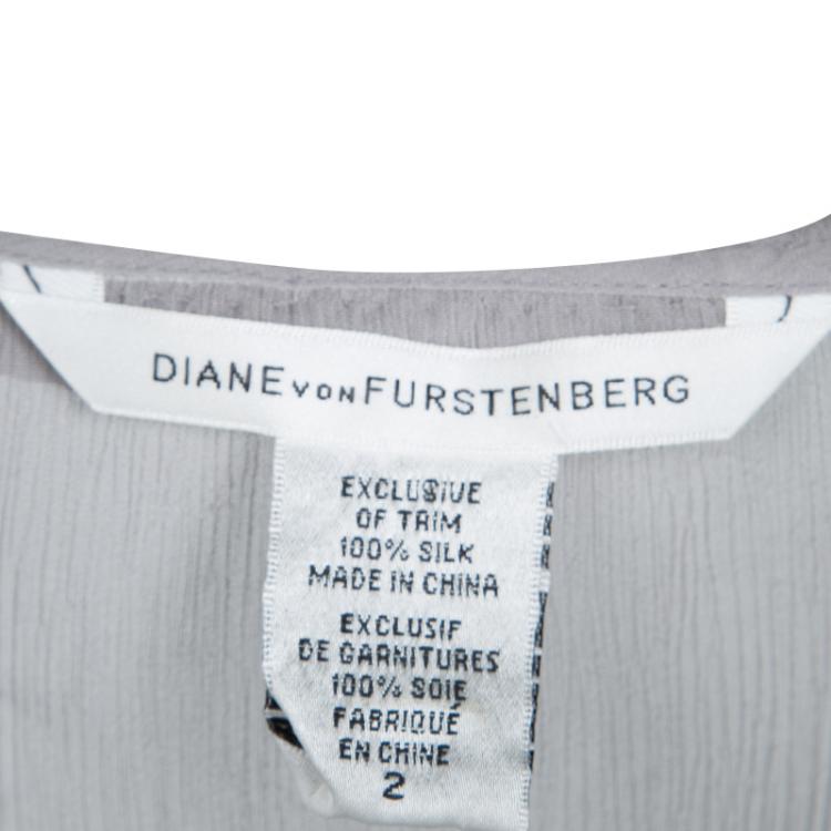 مملوكة مسبقًا Diane Von Furstenberg Grey Silk Chiffon Bead Trim Belted Sol Tunic S