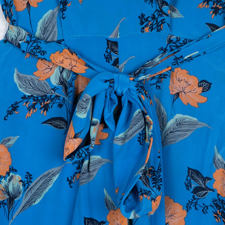 Pre Owned Diane Von Furstenberg Blue Floral Printed Silk Tie Detail Jumpsuit XS