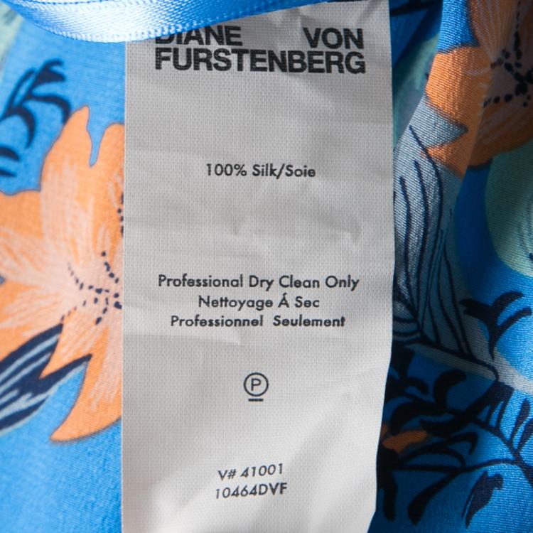 Pre Owned Diane Von Furstenberg Blue Floral Printed Silk Tie Detail Jumpsuit XS