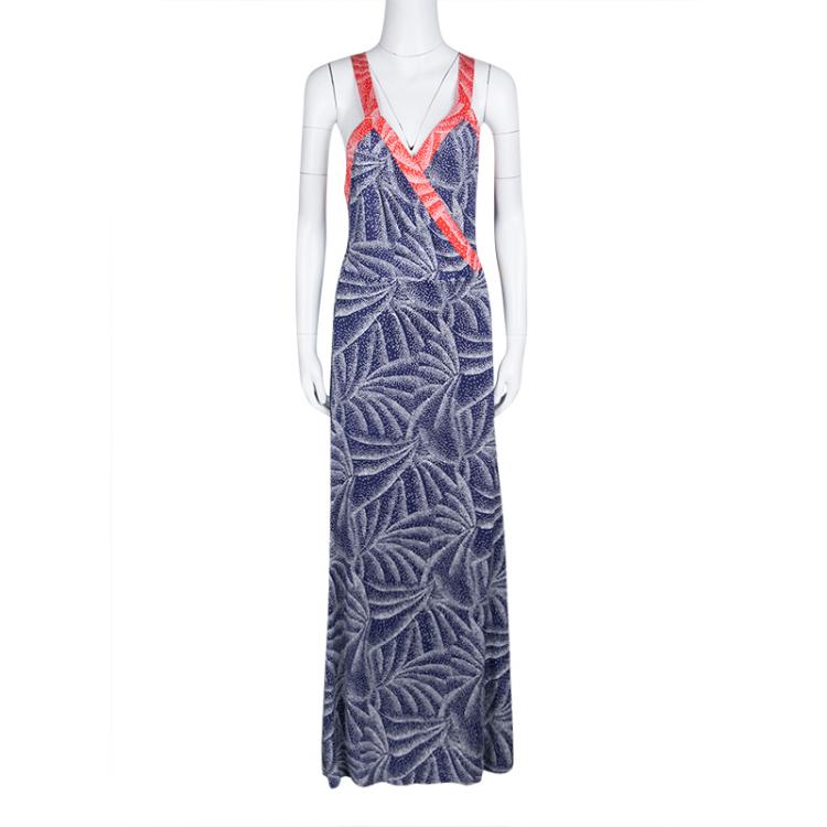 Pre Owned Diane Von Furstenberg Printed Silk Jersey Samson Wrap Maxi Dress L
