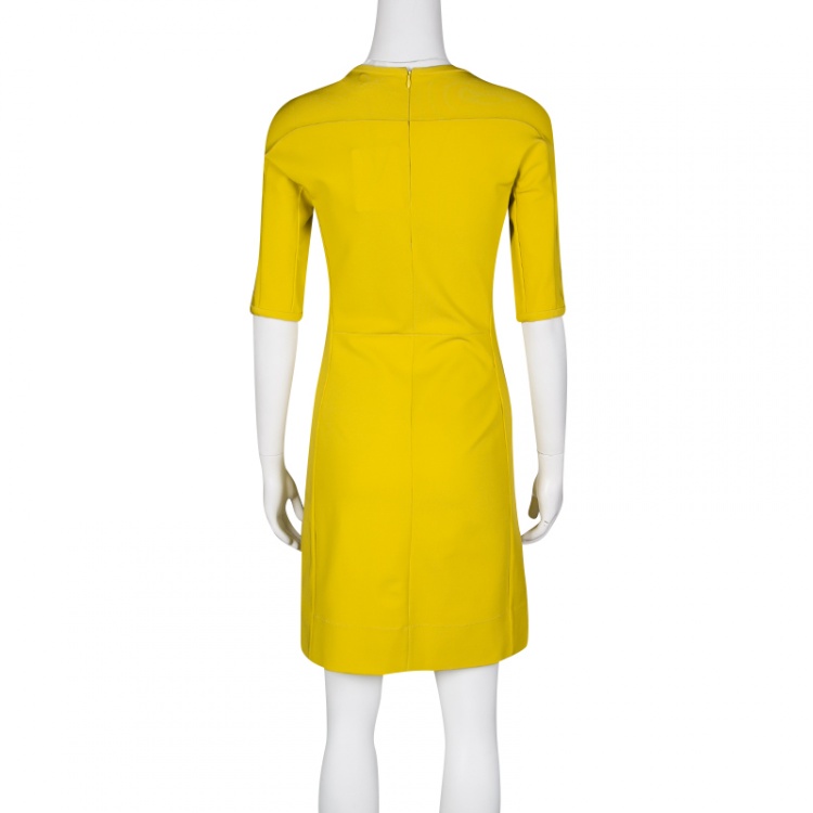Pre Owned Diane Von Furstenberg Acid Yellow Oka Sheath Dress M
