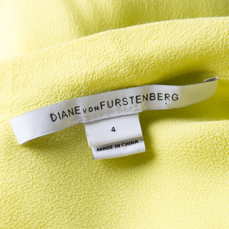 Pre Owned Diane Von Furstenberg Yellow Sleeveless Drop Waist Belted Gagon Dress S