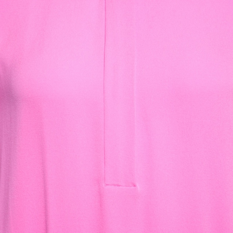 Pre Owned Diane Von Furstenberg Neon Pink Silk Mandarin Collar Long Sleeve Baire Top S