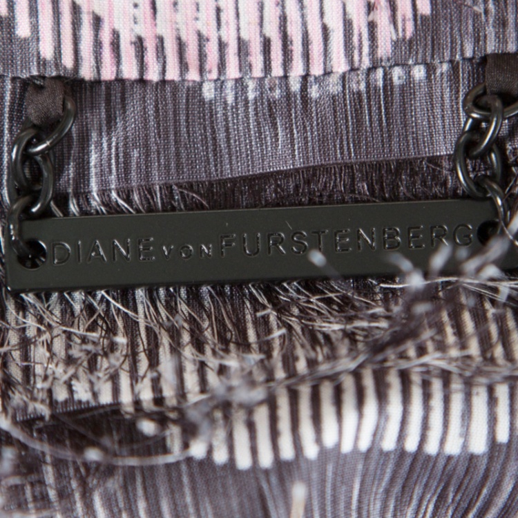 Pre Owned Diane Von Furstenberg Encore Wild Rose Fringed Floretta Coat M