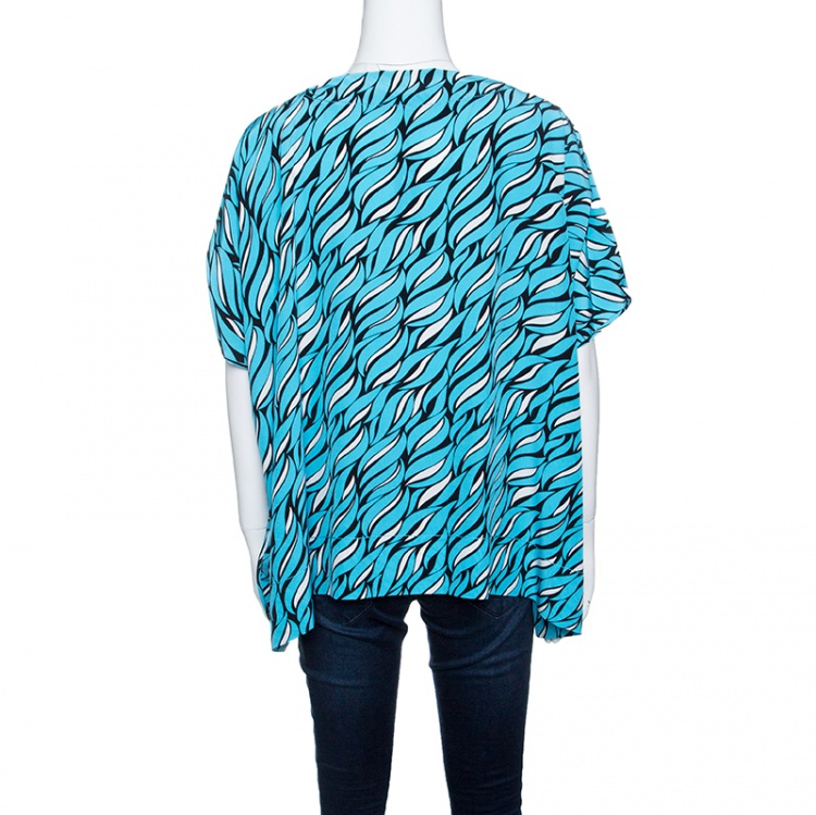 Pre Owned Diane Von Furstenberg Blue Printed Silk New Hanky Top S
