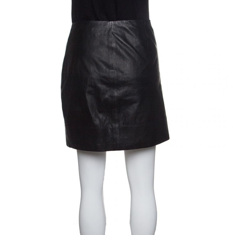 Pre Owned Diane Von Furstenberg Black Leather Mini Skirt M