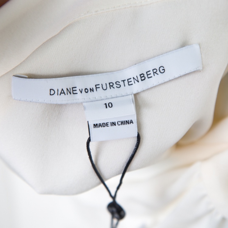 Pre Owned Diane Von Furstenberg Cream Silk Neck Tie Sleeveless Britni Blouse L