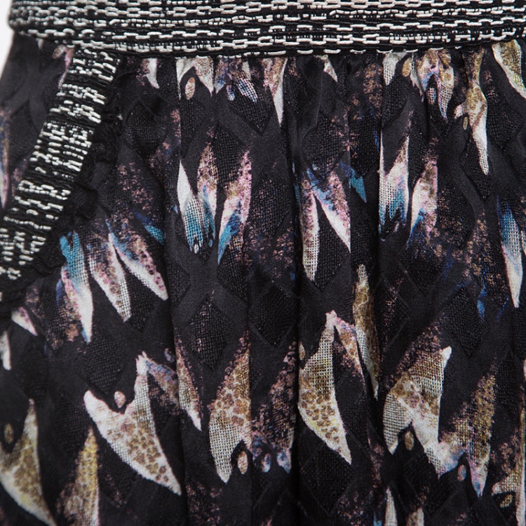 Pre Owned Diane Von Furstenburg Black Printed Silk Jacquard Gathered Marisa Skirt XS