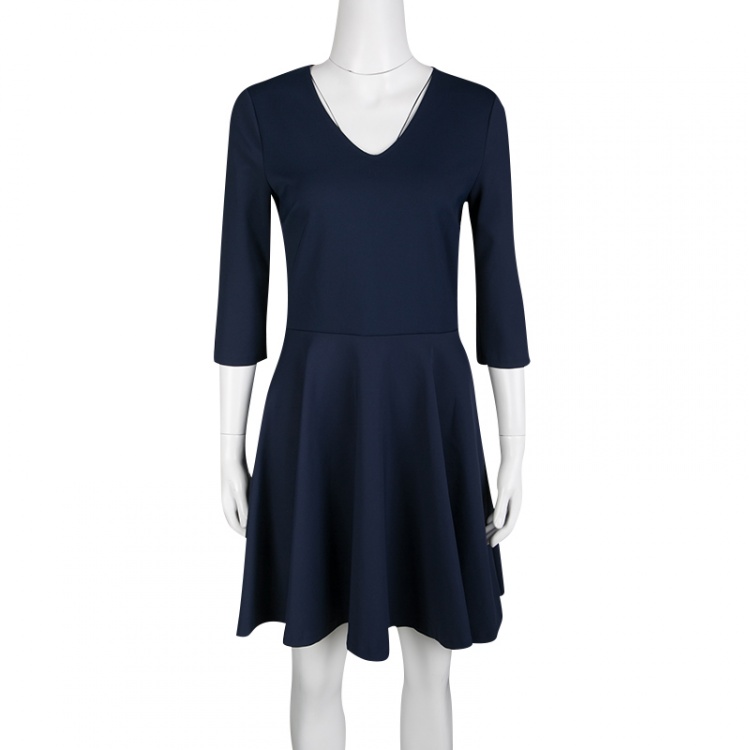 Pre Owned Diane Von Furstenberg Navy Blue V-Neck Jeannie Dress M