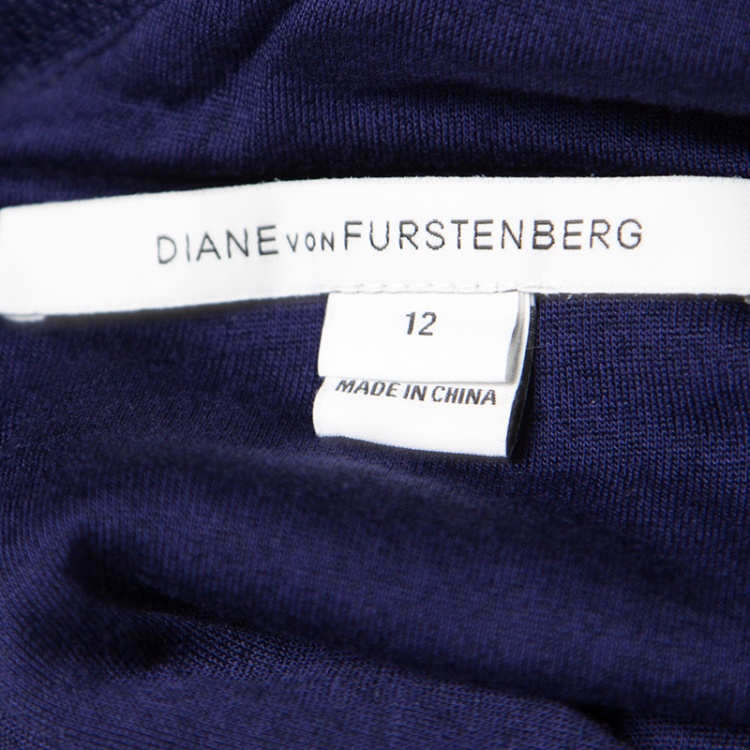 Pre Owned Diane Von Furstenberg Navy Blue Zarita Long Sleeve Lace Dress L