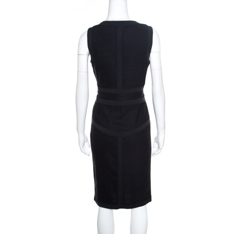Pre Owned Diane Von Furstenberg Grey Slub Knit Wool Panel Detail Sleeveless Sheath Dress L