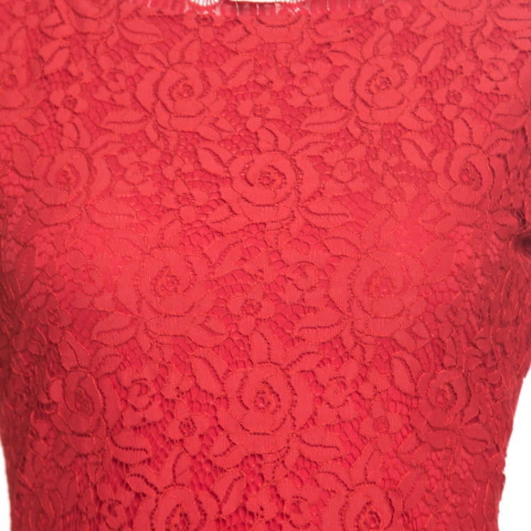 مملوكة مسبقًا Diane Von Furstenberg Red Lace Long Sleeve Colleen Dress S