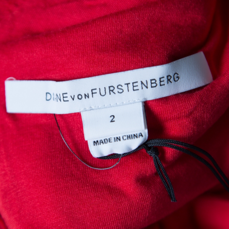 مملوكة مسبقًا Diane Von Furstenberg Red Lace Long Sleeve Colleen Dress S