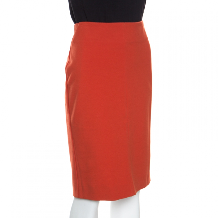Pre Owned Diane Von Furstenberg Burnt Orange  Jersey Esme Pencil Skirt M