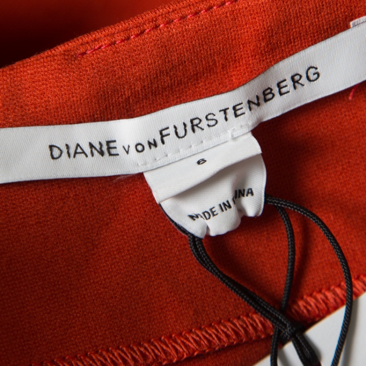Pre Owned Diane Von Furstenberg Burnt Orange  Jersey Esme Pencil Skirt M