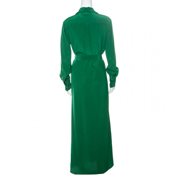 green silk shirt dress