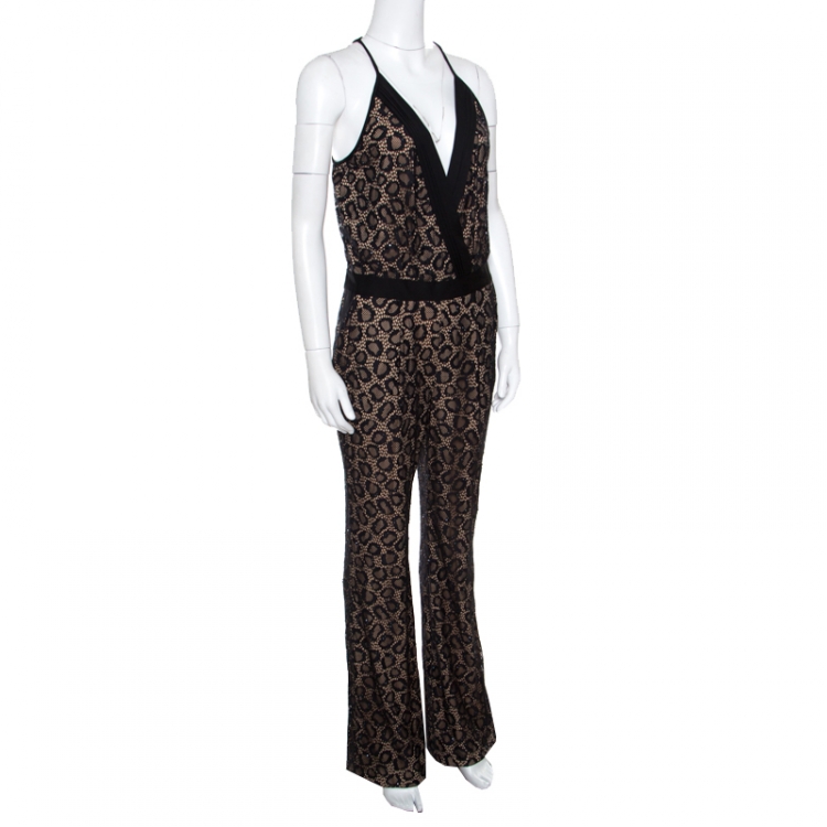 Pre Owned Diane Von Furstenberg Black Embellished Lace Zadie Jumpsuit S