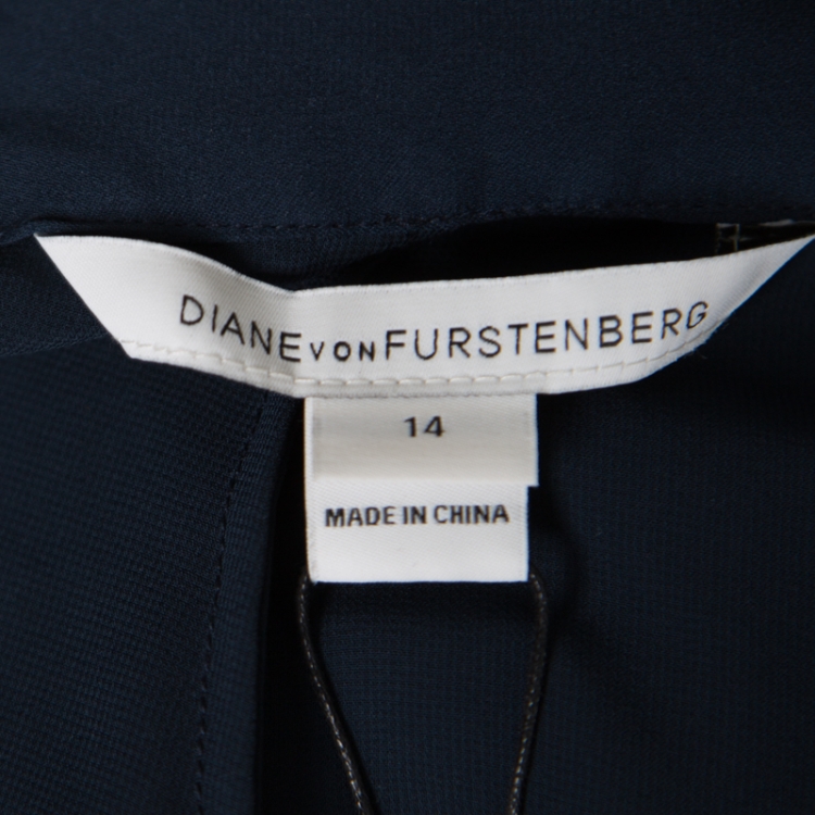 Pre Owned Diane Von Furstenberg Deep Indigo Silk Bethune Maxi Wrap Skirt XL