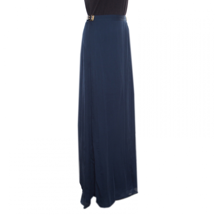 Pre Owned Diane Von Furstenberg Deep Indigo Silk Bethune Maxi Wrap Skirt XL