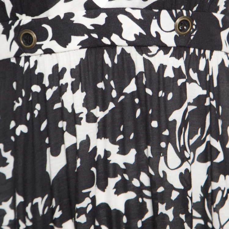 مملوكة مسبقًا Diane Von Furstenberg Monochrome Floral Printed Jersey Cover Up Kandace Maxi Dress L