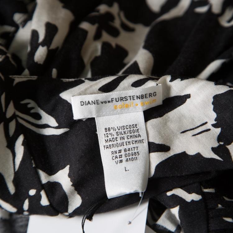 مملوكة مسبقًا Diane Von Furstenberg Monochrome Floral Printed Jersey Cover Up Kandace Maxi Dress L