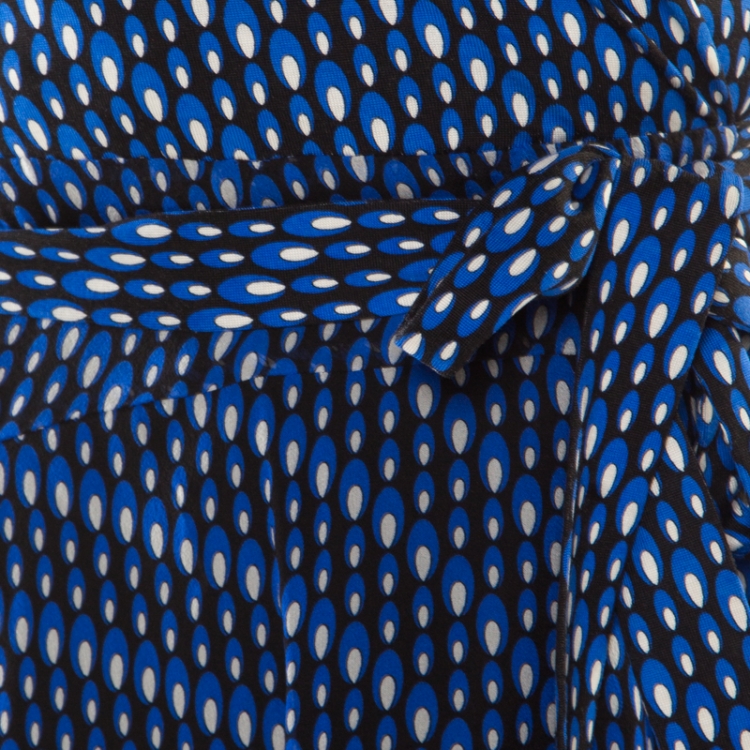 Pre Owned Diane Von Furstenberg Blue Printed Silk Irina Wrap Dress S