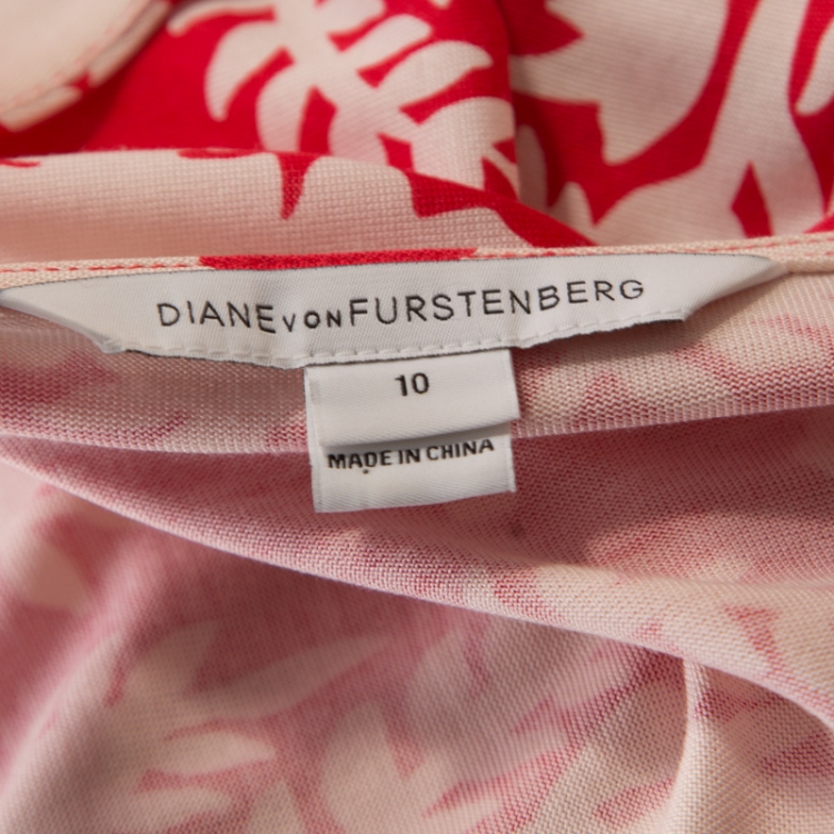 Pre Owned Diane von Furstenberg Red Floral Printed New Yahzi Short Wrap Dress L