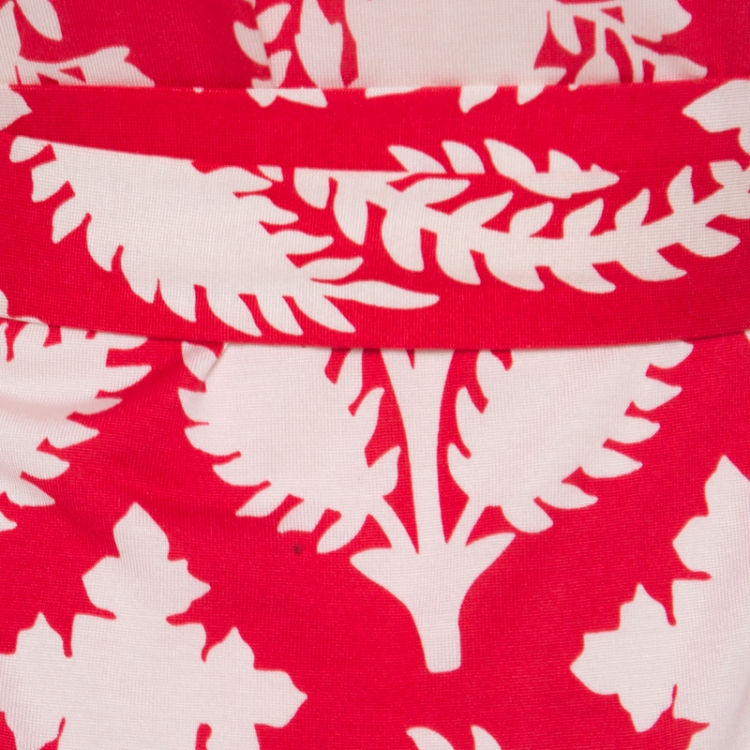 Pre Owned Diane von Furstenberg Red Floral Printed New Yahzi Short Wrap Dress L