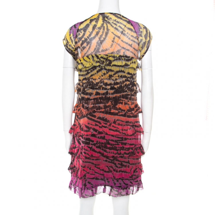 Pre Owned Diane Von Furstenberg Multicolor Ruffled Silk Cordoba Dress M