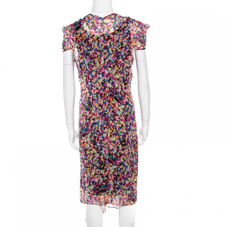 Pre Owned Diane Von Furstenberg Multicolor Printed Silk Cerrado Dress M
