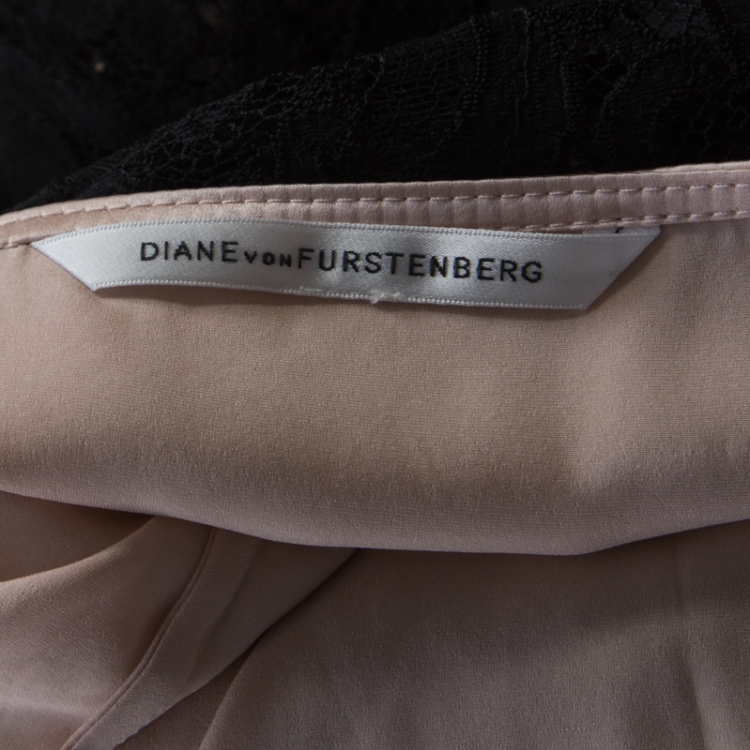 Pre Owned Diane Von Furstenberg Black and Blush Pink Floral Lace Norfolk Dress S
