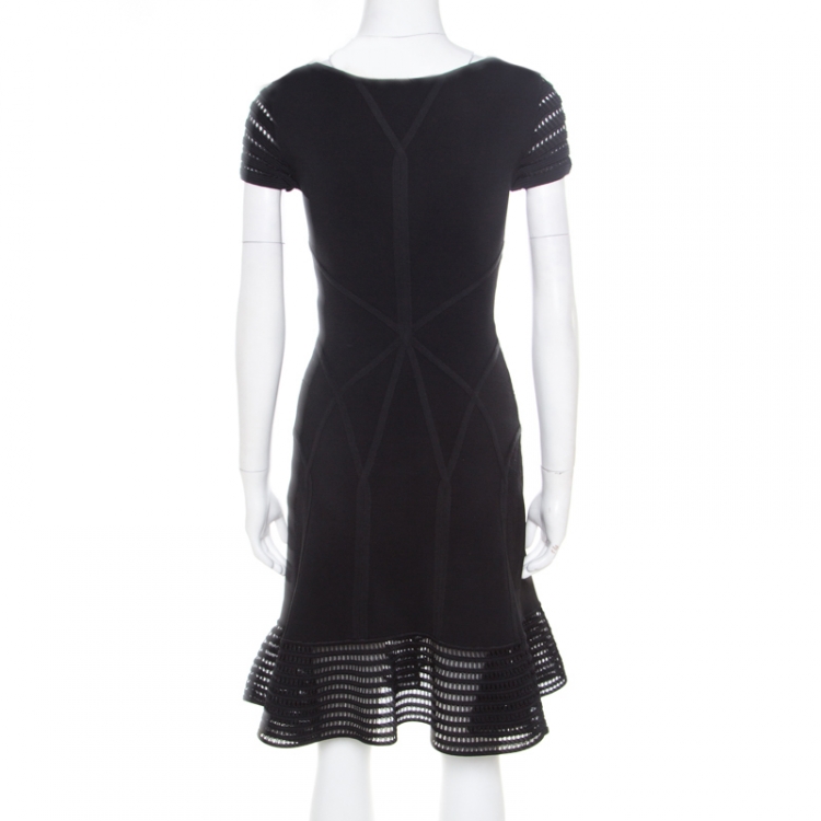 مملوكة مسبقًا Diane Von Furstenberg Black Knit Perforated Trim Fit and Flare St.Petersburg Dress XS