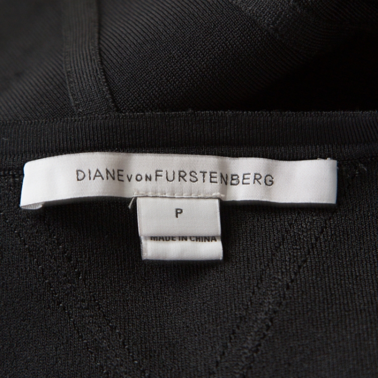 مملوكة مسبقًا Diane Von Furstenberg Black Knit Perforated Trim Fit and Flare St.Petersburg Dress XS