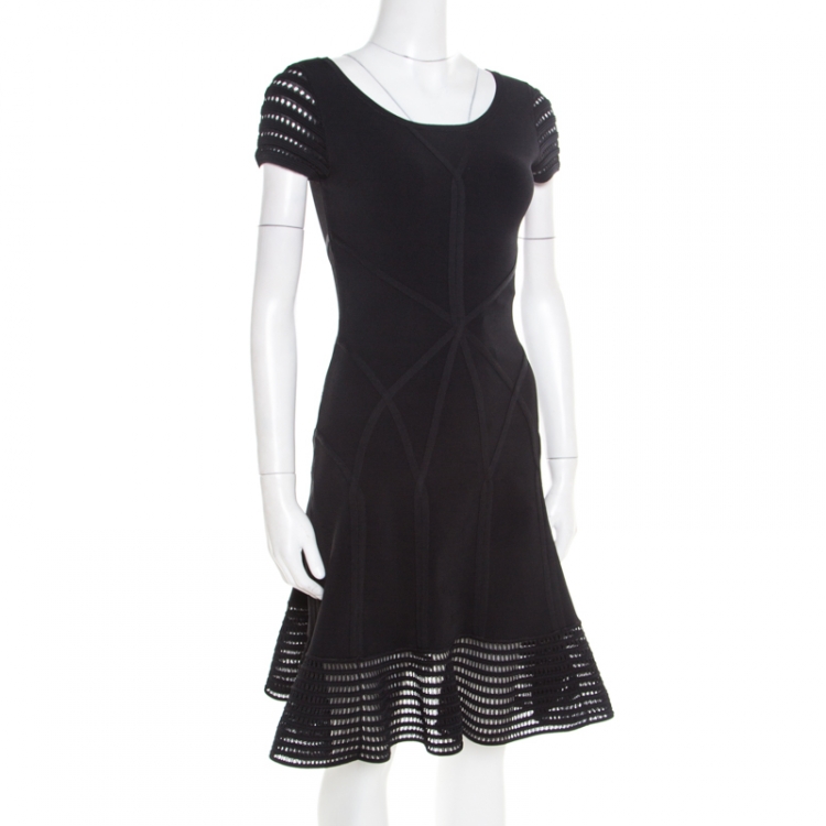 مملوكة مسبقًا Diane Von Furstenberg Black Knit Perforated Trim Fit and Flare St.Petersburg Dress XS