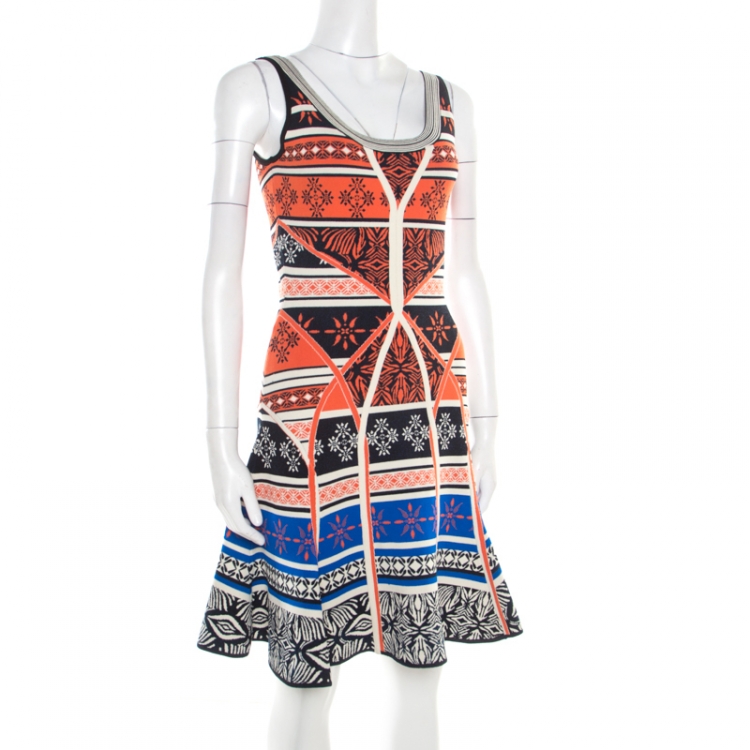 مملوكة مسبقًا Diane Von Furstenberg Multicolor Jacquard Knit Fitted Flared Ilsa Dress S