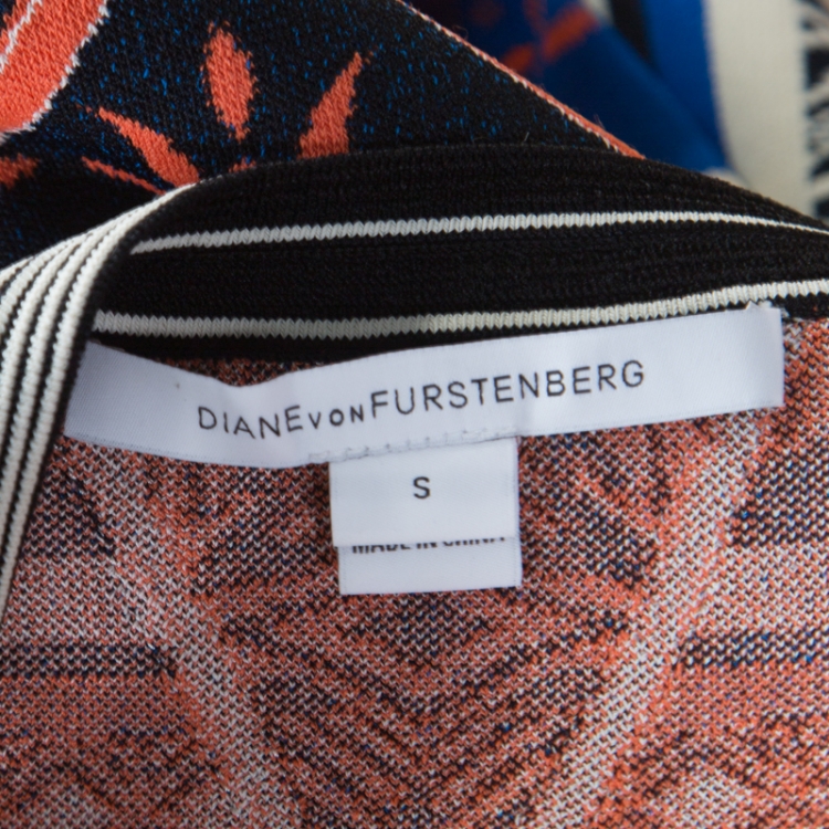 مملوكة مسبقًا Diane Von Furstenberg Multicolor Jacquard Knit Fitted Flared Ilsa Dress S