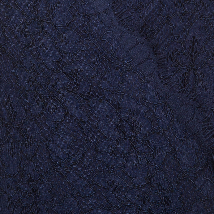 مملوكة مسبقًا Diane von Furstenberg Navy Blue Floral Lace Julianna Wrap Maxi Dress M