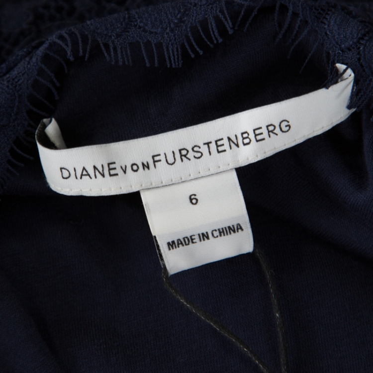 مملوكة مسبقًا Diane von Furstenberg Navy Blue Floral Lace Julianna Wrap Maxi Dress M