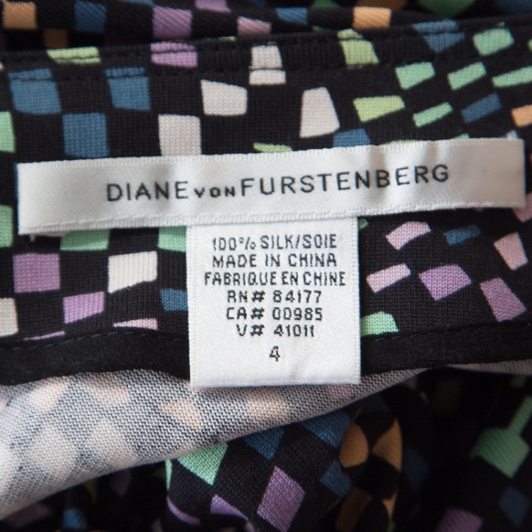 Pre Owned Diane Von Furstenberg Black Geometric Print Silk Jersey Arely Wrap Dress S