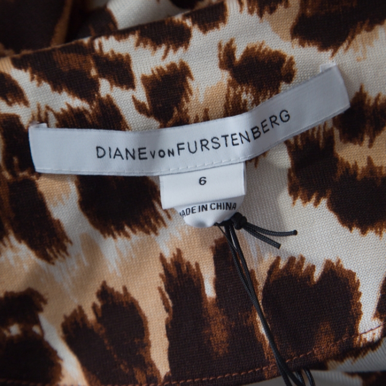 Pre Owned Diane von Furstenberg  Brown Leopard Print Silk Reina Dress M 